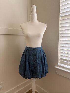 GAP Denim-Blue Button Front Bubble Mini Skirt